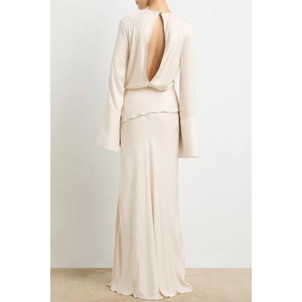 Brandon Maxwell red evening dress styled with sleek accessories