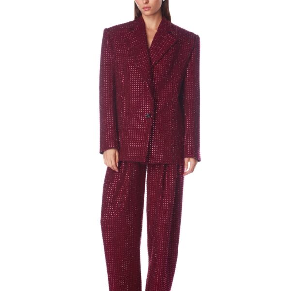 Bronx and Banco Red Blake Burgundy Rhinestone Blazer  a harmonious blend of structured elegance and timeless sophistication.