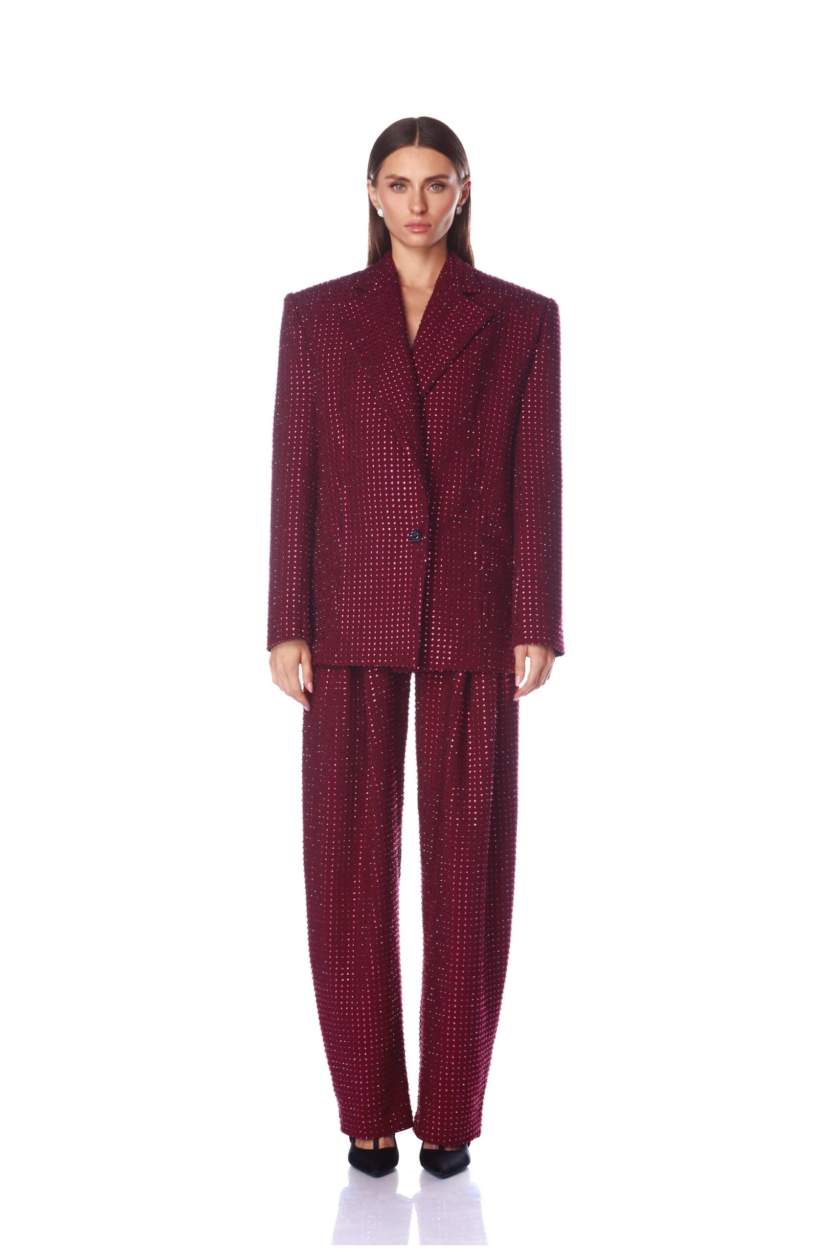 Bronx and Banco Blake Burgundy Rhinestone Blazer Bronx and Banco Red Blake Burgundy Rhinestone Blazer a harmonious blend of structured elegance and timeless sophistication