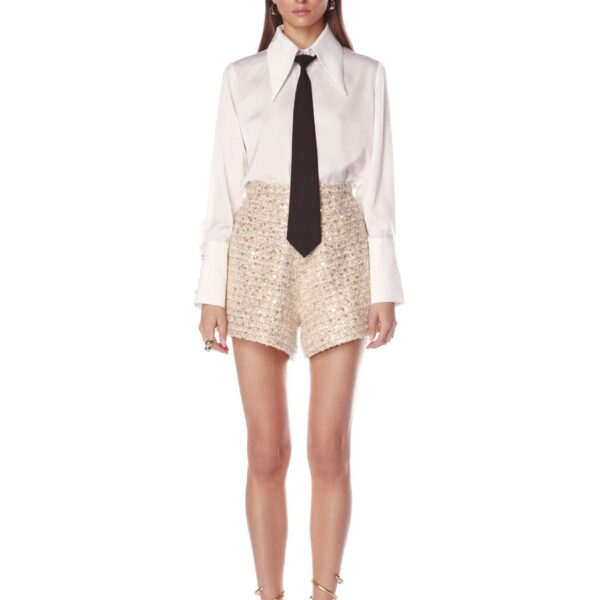 Bronx and Banco Beige Blake Tan Sequin Shorts  a harmonious blend of structured elegance and timeless sophistication