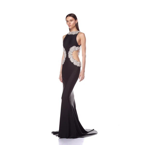 Bronx and Banco Camila Black Rhinestone Cutout Gown, view 3