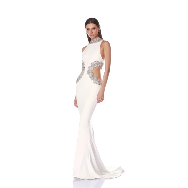 Bronx and Banco Camila White Rhinestone Cutout Gown, view 3