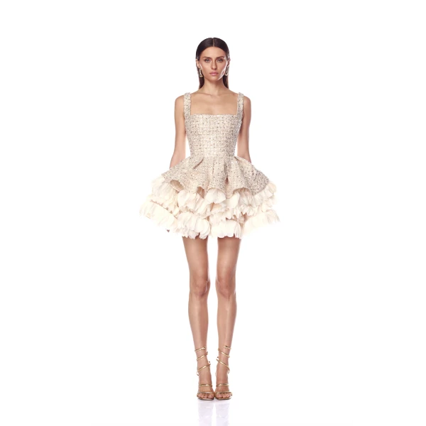 Bronx and Banco Ivory Catalina Ivory Mini Dress  a harmonious blend of structured elegance and timeless sophistication