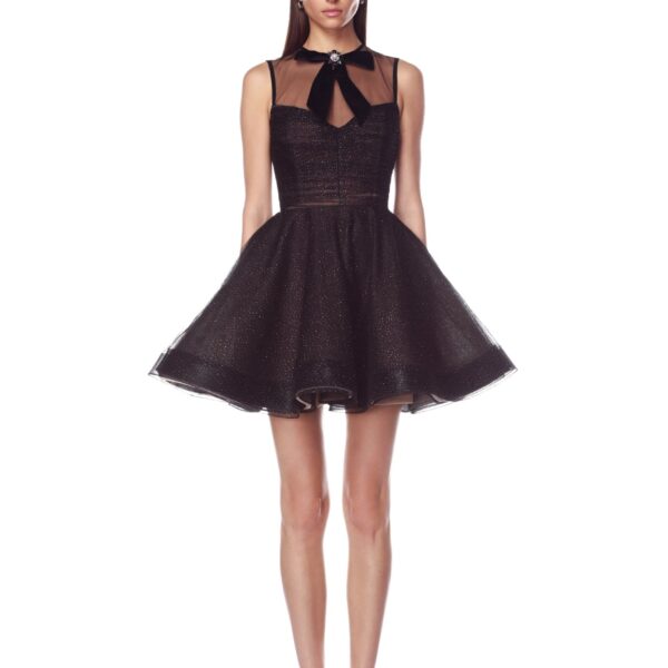 Bronx and Banco Black Charlotte Black Mini Dress  a harmonious blend of structured elegance and timeless sophistication