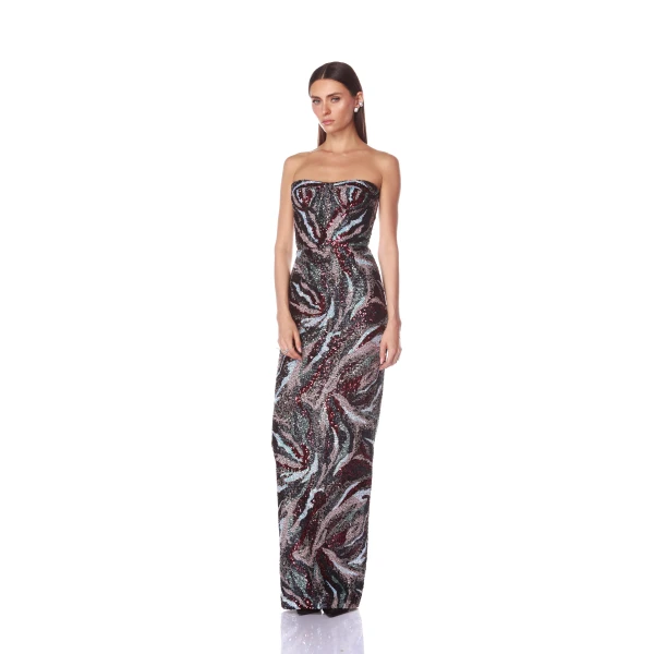 Bronx and Banco Dahlia Pink Multi Strapless Maxi Dress, view 2