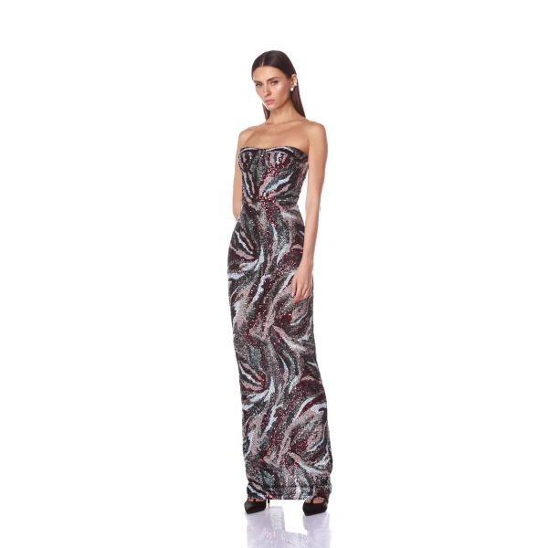 Bronx and Banco Dahlia Pink Multi Strapless Maxi Dress, view 3
