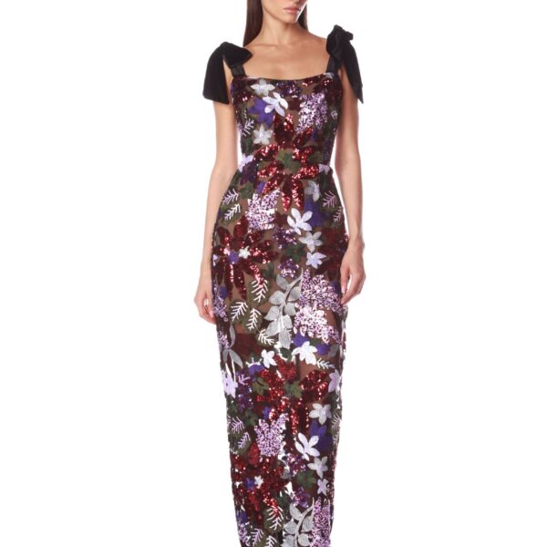 Bronx and Banco Purple Dahlia Purple Multi Maxi Dress  a harmonious blend of structured elegance and timeless sophistication.
