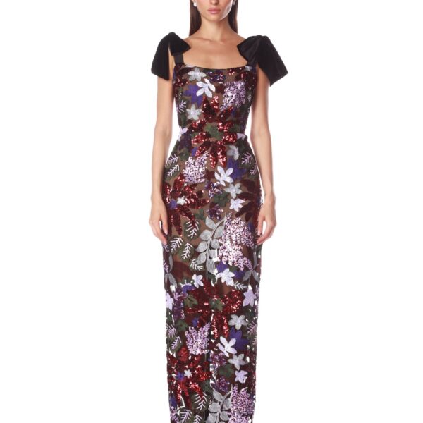 Bronx and Banco Purple Dahlia Purple Multi Maxi Dress  a harmonious blend of structured elegance and timeless sophistication