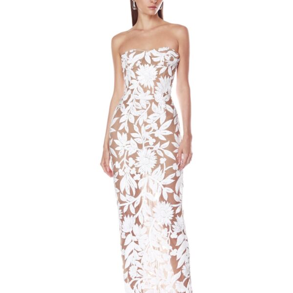Bronx and Banco White Dahlia White Maxi Dress  a harmonious blend of structured elegance and timeless sophistication.