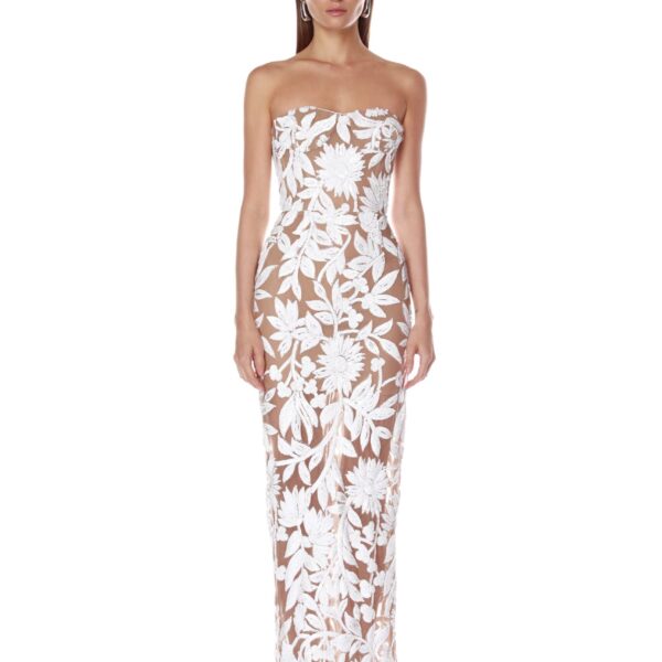 Bronx and Banco White Dahlia White Maxi Dress  a harmonious blend of structured elegance and timeless sophistication