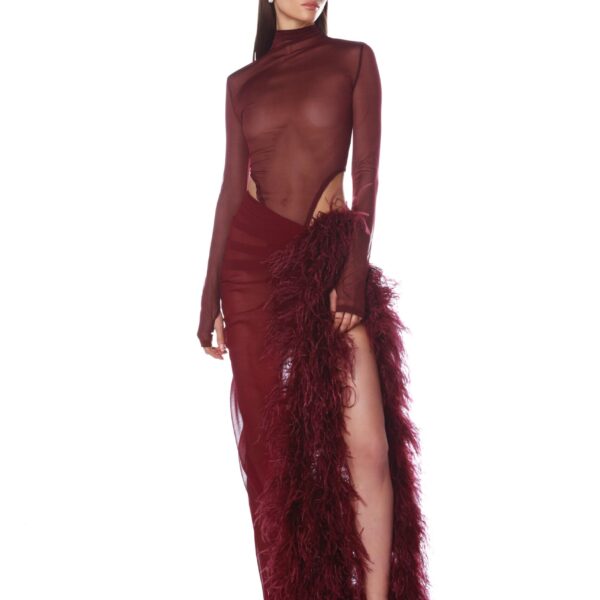 Bronx and Banco Red Elle Burgundy Skirt  a harmonious blend of structured elegance and timeless sophistication.