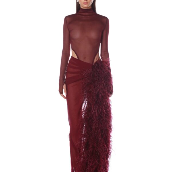 Bronx and Banco Red Elle Burgundy Skirt  a harmonious blend of structured elegance and timeless sophistication