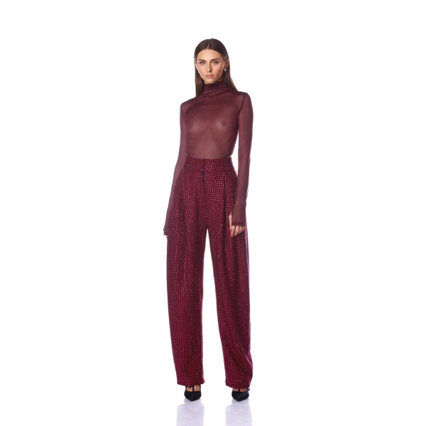 Bronx and Banco Gaia Mesh Burgundy Long Sleeve Bodysuit, view 2