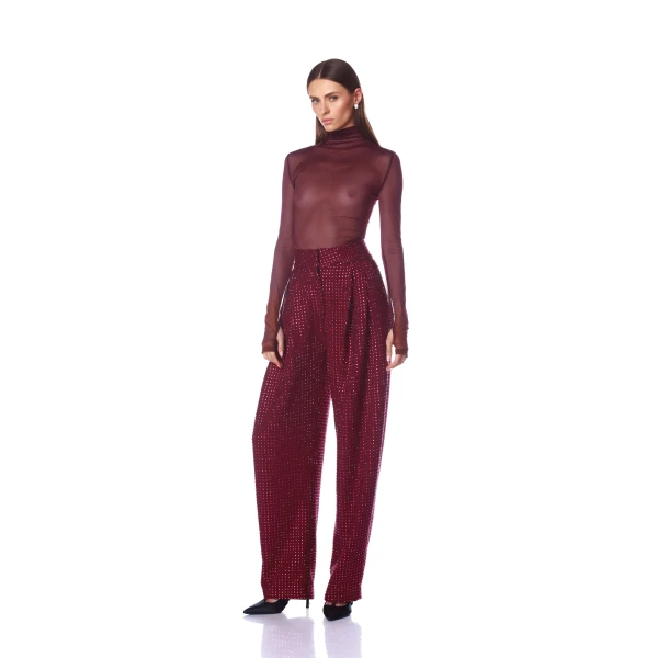Bronx and Banco Gaia Mesh Burgundy Long Sleeve Bodysuit, view 3