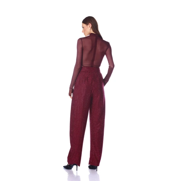 Bronx and Banco Gaia Mesh Burgundy Long Sleeve Bodysuit, view 4