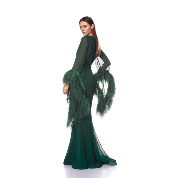 Bronx and Banco Geisha V-Neck Green Gown, view 4