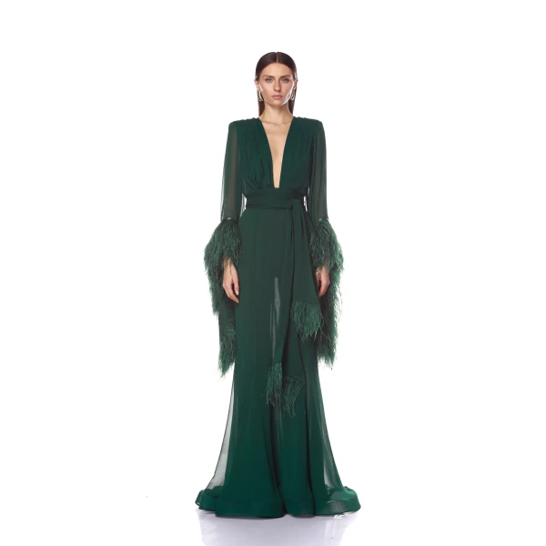 Bronx and Banco Geisha V-Neck Green Gown