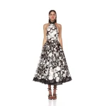 Bronx and Banco Black Greta Bouquet Black and White Midi Dress  a harmonious blend of structured elegance and timeless sophistication