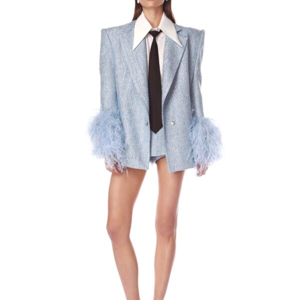 Bronx and Banco Blue Kacey Powder Blue Sequin Blazer  a harmonious blend of structured elegance and timeless sophistication.