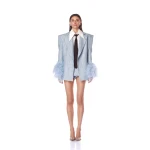 Bronx and Banco Blue Kacey Powder Blue Sequin Blazer  a harmonious blend of structured elegance and timeless sophistication