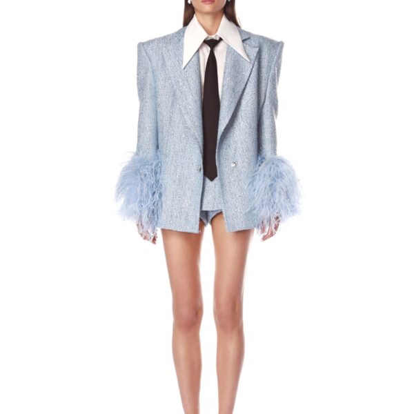 Bronx and Banco Blue Kacey Powder Blue Sequin Blazer  a harmonious blend of structured elegance and timeless sophistication