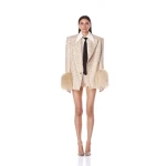 Bronx and Banco Beige Kacey Tan Sequin Blazer  a harmonious blend of structured elegance and timeless sophistication