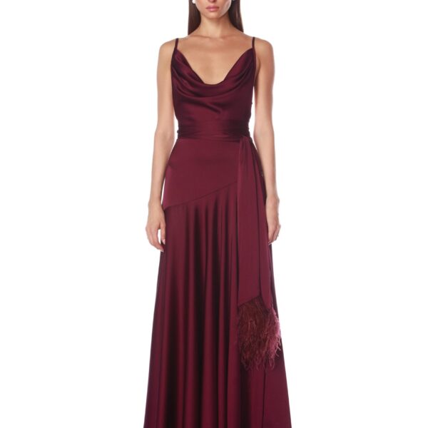 Bronx and Banco Red Leo Burgundy Gown  a harmonious blend of structured elegance and timeless sophistication