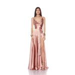 Bronx and Banco Pink Leo Peach Gown  a harmonious blend of structured elegance and timeless sophistication