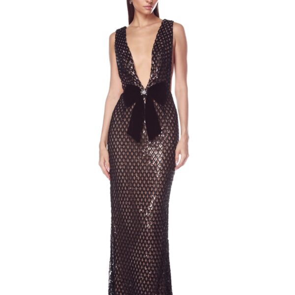 Bronx and Banco Black Liora Gown in Black  a harmonious blend of structured elegance and timeless sophistication.