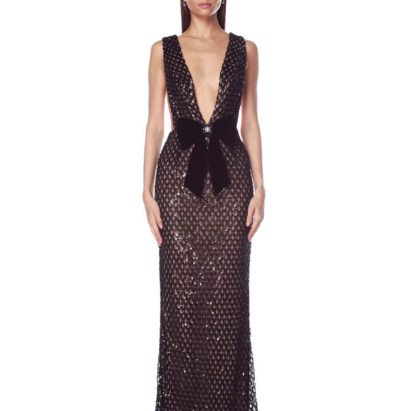 Bronx and Banco Black Liora Gown in Black  a harmonious blend of structured elegance and timeless sophistication