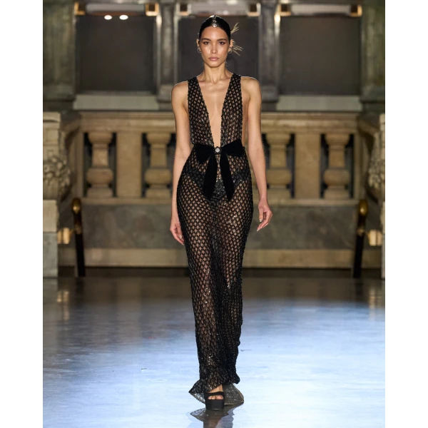 Bronx and Banco Black Liora Maxi Dress  a harmonious blend of structured elegance and timeless sophistication.