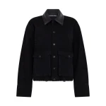 David Koma Leather Collar Detail Denim Jacket