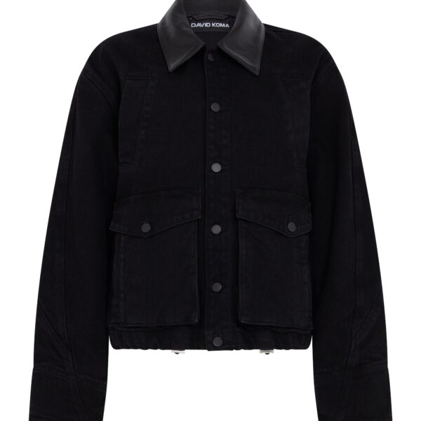 David Koma Leather Collar Detail Denim Jacket