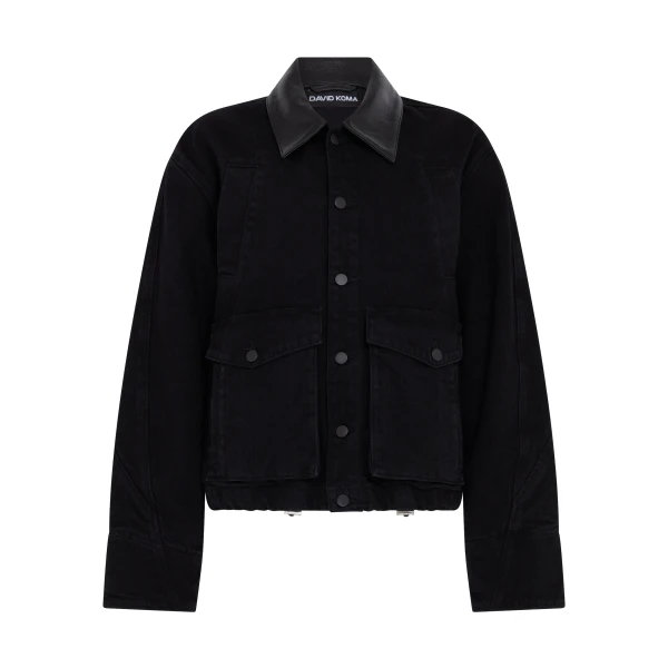 David Koma Leather Collar Detail Denim Jacket