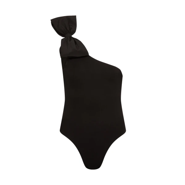 David Koma One Shoulder Bow Detail Bodysuit In Black