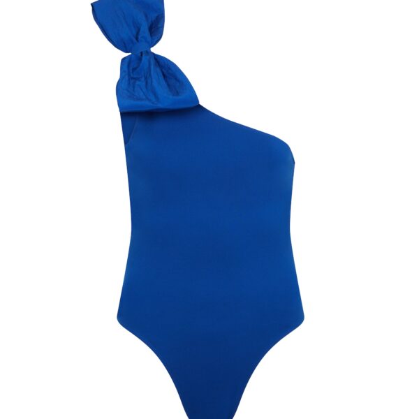 David Koma One Shoulder Bow Detail Bodysuit In Blue