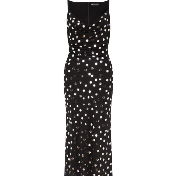 David Koma Silver Polka-Dot And Cowl Neck Midi Dress