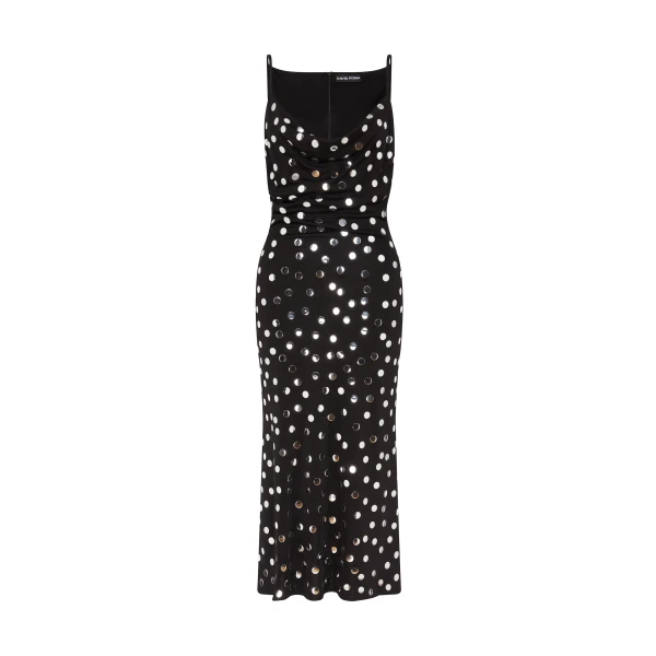 David Koma Silver Polka-Dot And Cowl Neck Midi Dress