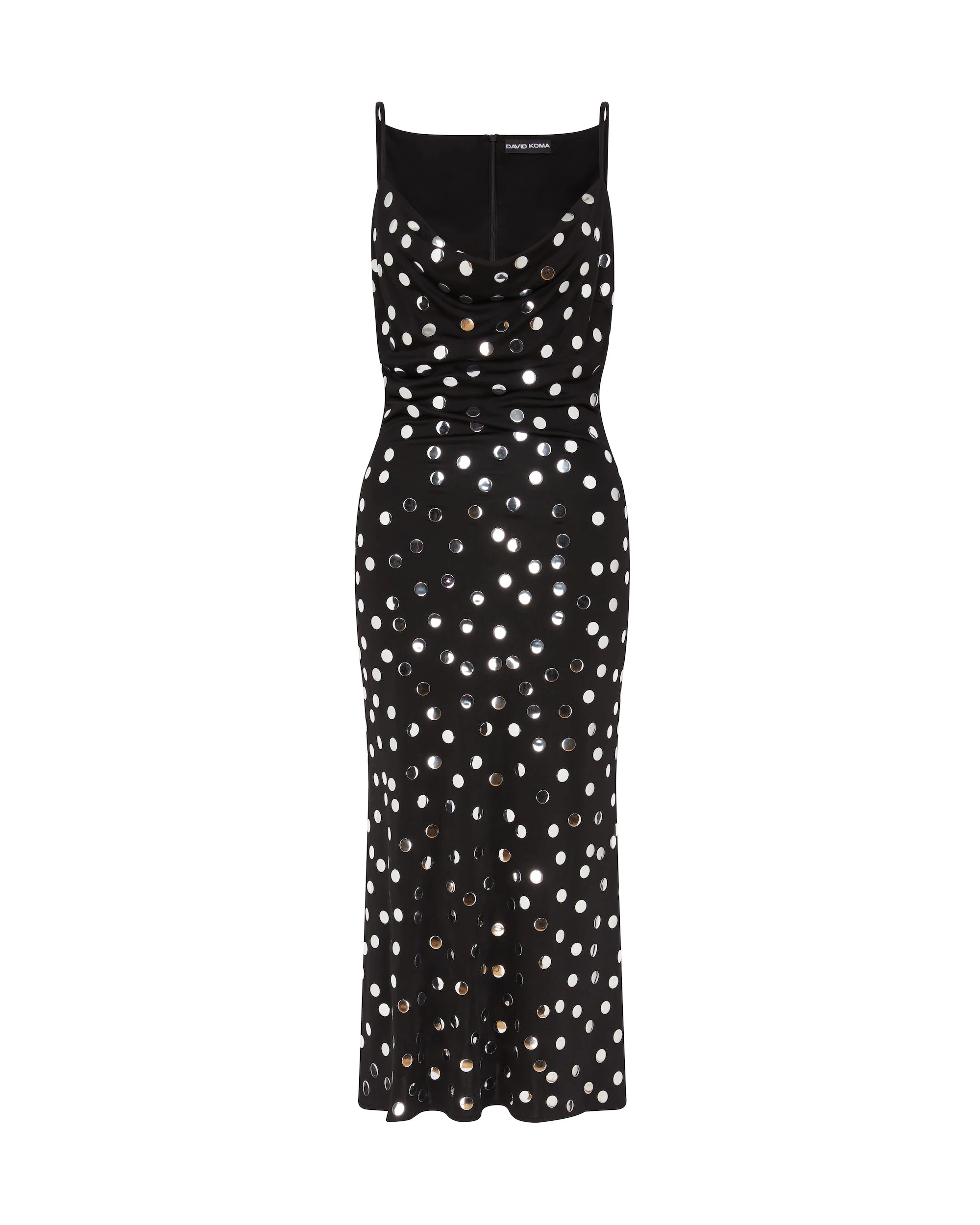David Koma Silver Polka-Dot And Cowl Neck Midi Dress