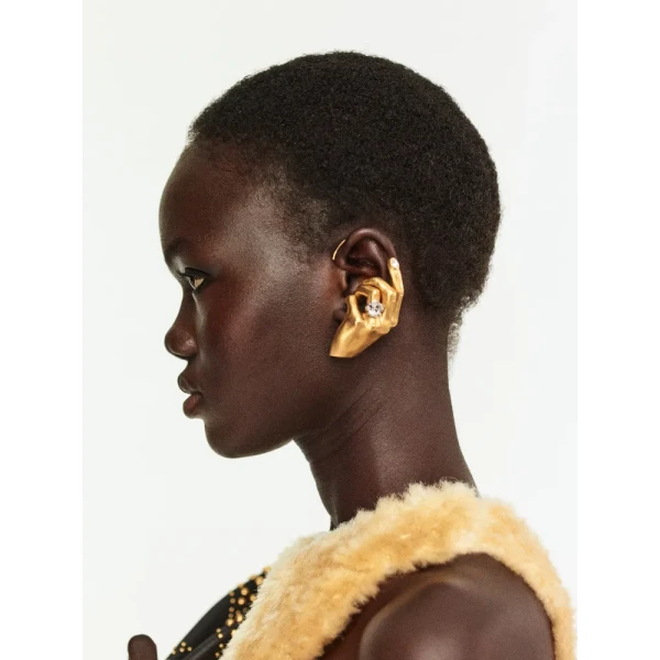 Schiaparelli Hand Earcuff Gilded Brass, view 3