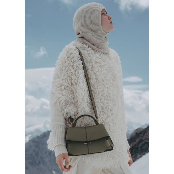Polene Mokki Mini Edition Textured Smoky Green Bag, view 2