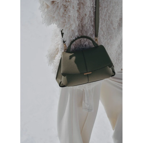 Polene Mokki Mini Edition Textured Smoky Green Bag, view 3