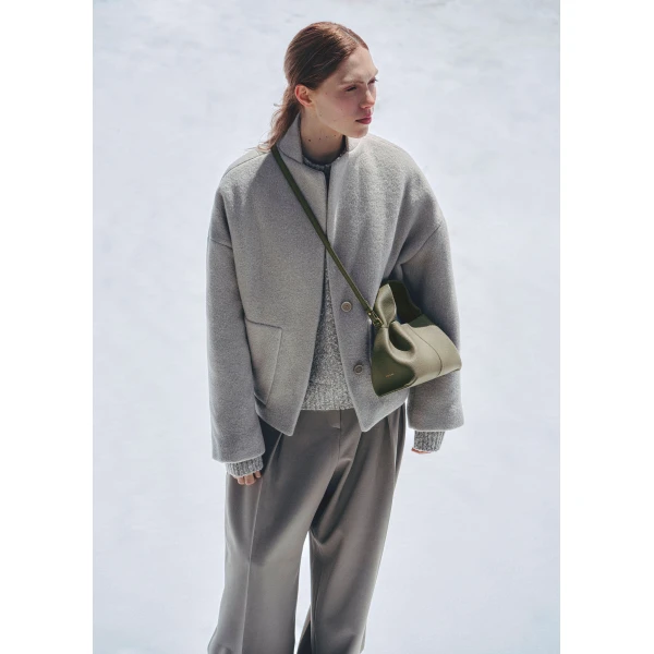 Polene Numéro Neuf Mini Edition Textured Smoky Green Bag, view 4