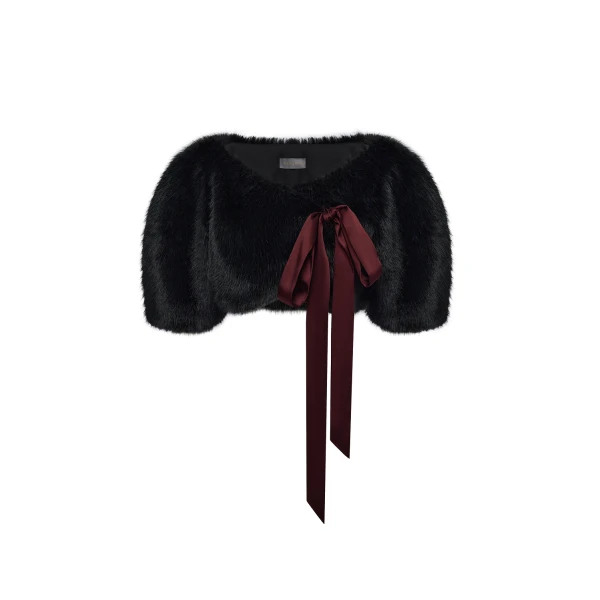 Rasario Cropped Faux Fur – couture evening dress