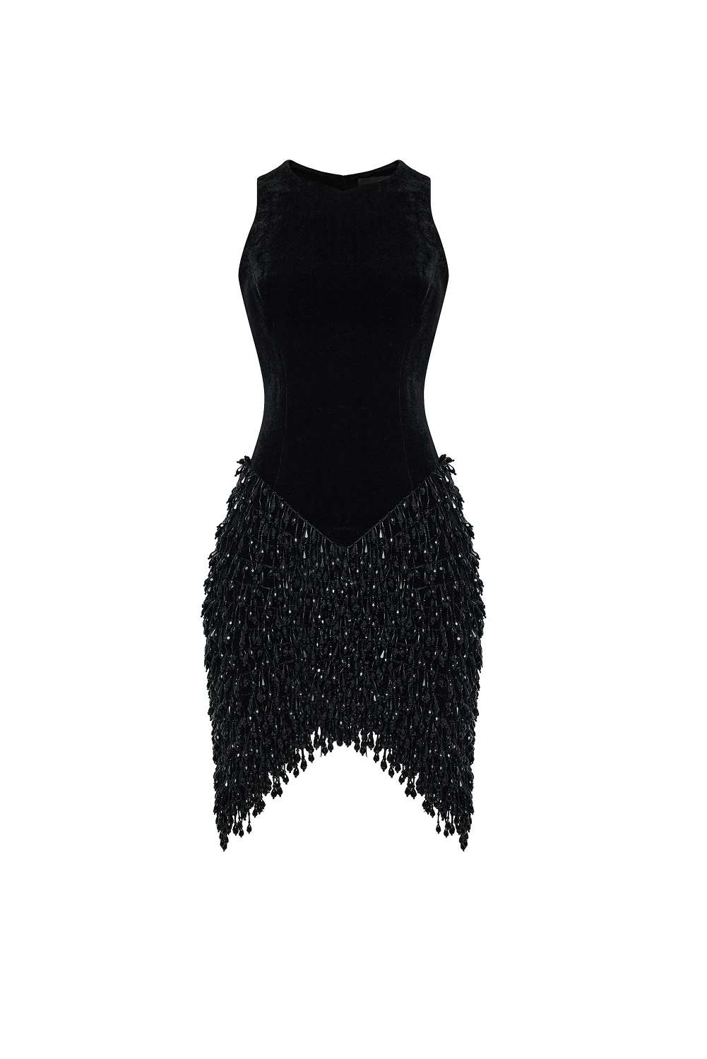 Rasario Velvet Mini Dress With Fringe Trim Rasario Mini Dress – couture evening dress