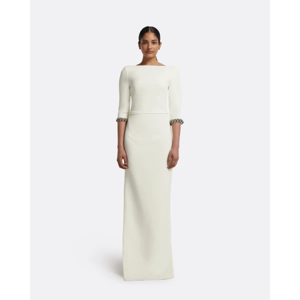 Safiyaa Amaris Long Dress in Ivory with Gunmetal, view 2
