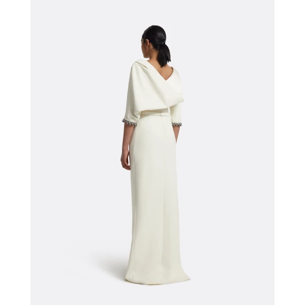 Safiyaa Amaris Long Dress in Ivory with Gunmetal, view 3
