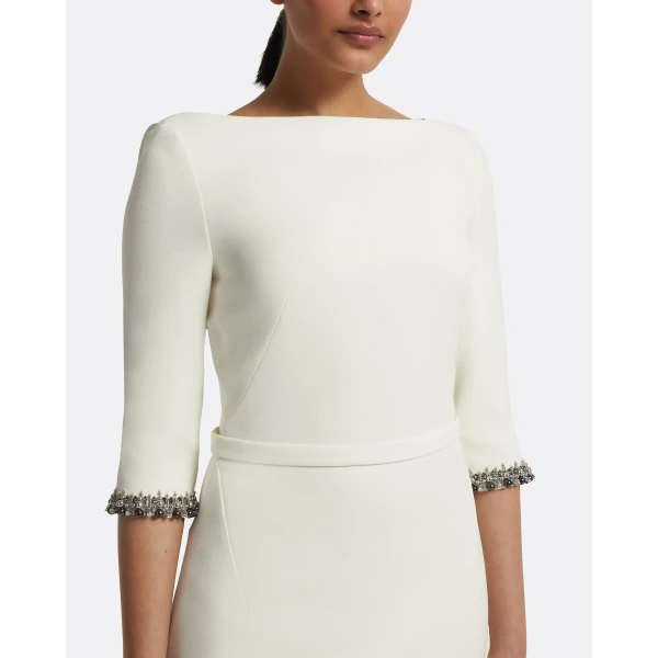 Safiyaa Amaris Long Dress in Ivory with Gunmetal, view 4