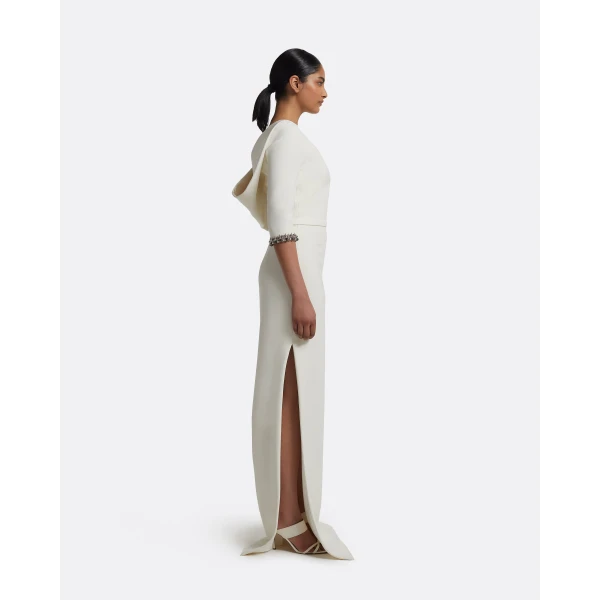 Safiyaa Amaris Long Dress in Ivory with Gunmetal, view 5