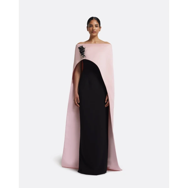Safiyaa Azrael Long Dress & Maddox Harness in Lotus Bloom With Black Pearl, view 2